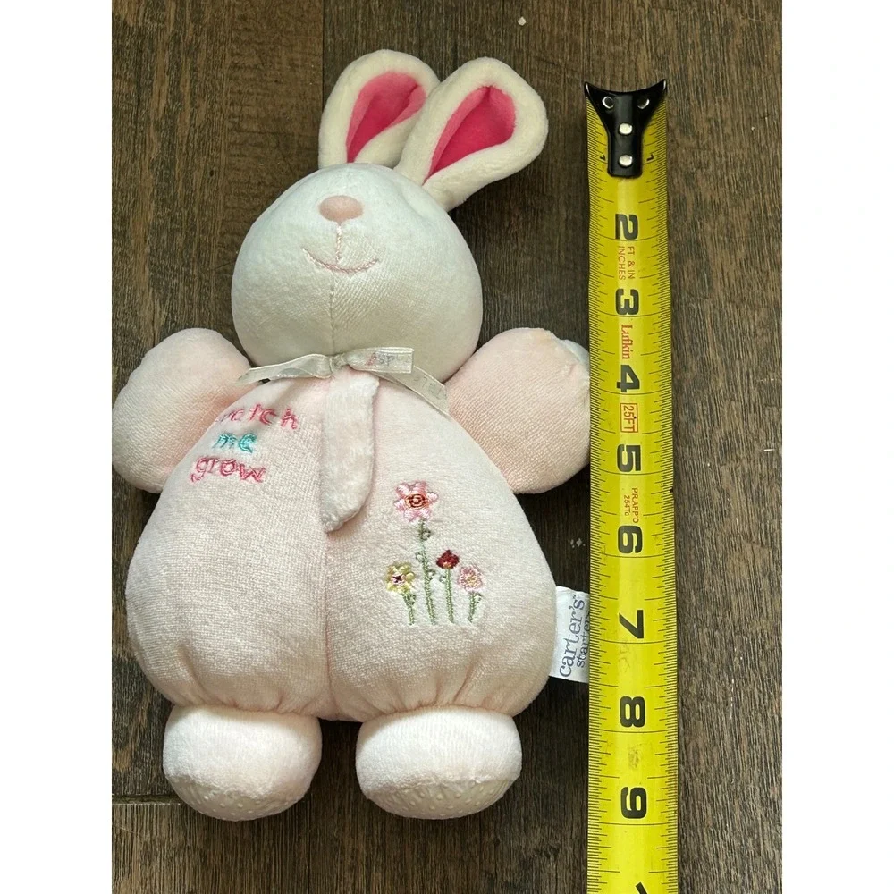 Carters Starters Prestige Pink Bunny Rabbit Plush Rattle Watch Me Grow Floral 9